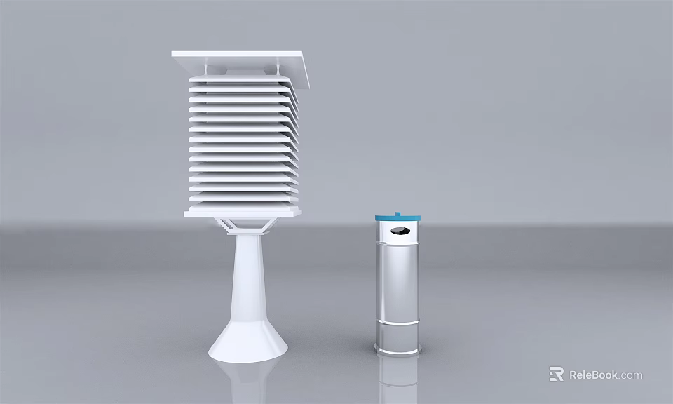 White Louvered Environmental Monitoring Device With Silver Cylindrical Unit And Blue Top 3d model 