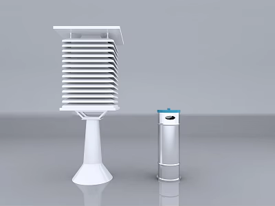 White Louvered Environmental Monitoring Device With Silver Cylindrical Unit And Blue Top 3d model