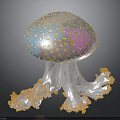 Vibrant Colorful Iridescent Jellyfish Sculpture With Transparent Tentacles And Orange Edges