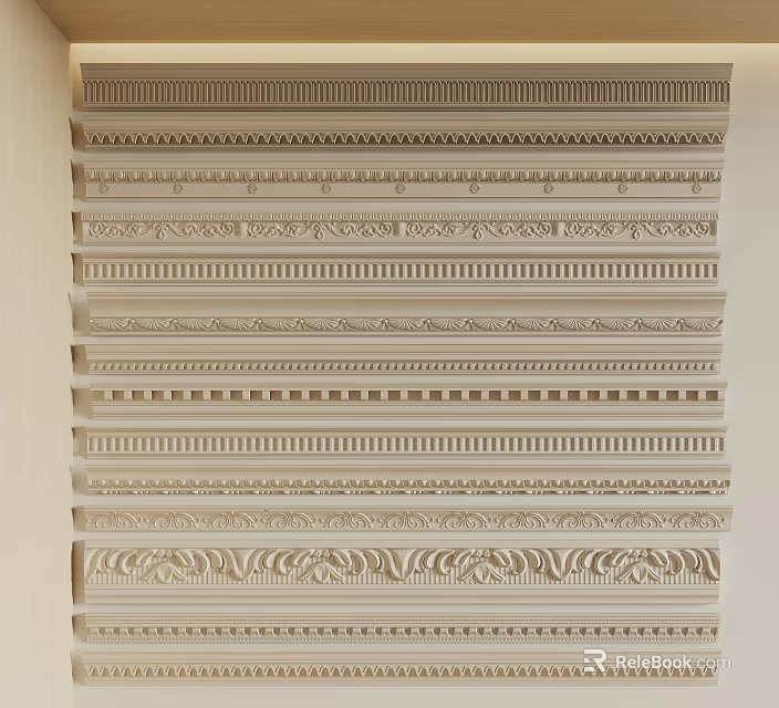 Decorative Gypsum Crown Molding with Various Intricate Patterns for Home Interior 3d model 