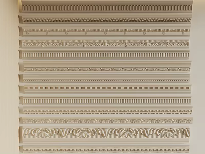 Decorative Gypsum Crown Molding with Various Intricate Patterns for Home Interior 3d model