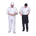 Male Chefs In Chef Uniforms One With White Hat Holding Bowl Another Adjusting Black Apron