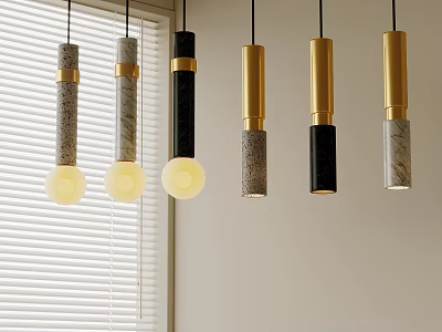 Modern Marble Metal Pendant Lights Gold Black Gray With Warm Glow By Window Blinds 3d model