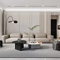 Modern Living and Dining Room Interior With TV Wall Coffee Table And Storage Cabinets