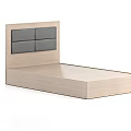 Modern Double Bed With Gray And Wooden Headboard White Sheets And Brown Blanket