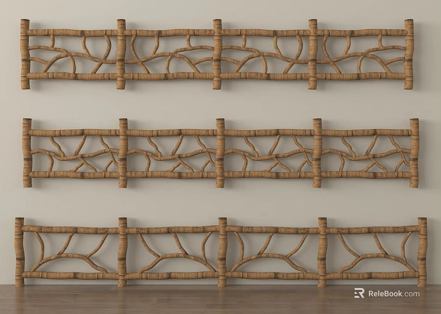 Decorative Three Bamboo Railings with Intricate Woven Pattern Indoor Use 3d model 