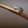 Vintage Flintlock Musket Featuring Wooden Stock Brass Accents And Metal Components