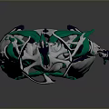 3D Character with Ornate Green White Costume Purple Accents and Flowing Elements