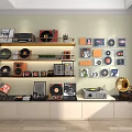 Vintage Digital Audio Equipment Display With Turntable Radio And Vinyl Records Collection