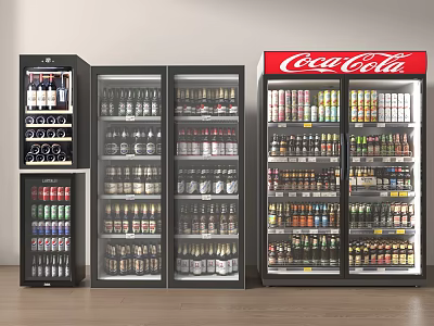 Beverage Refrigerators And Freezers Stocked With Various Drinks Including Coca-Cola Products 3d model