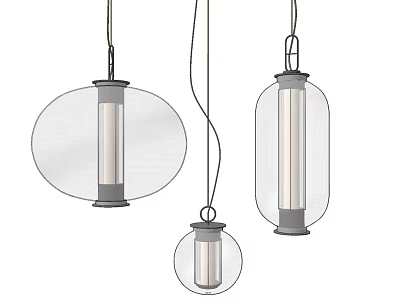 Three Modern Pendant Lights With Glass Shades And Different Shapes 3d model