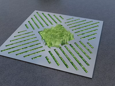 Square Tree Pit Design With Slotted Gray Frame And Green Grass Center 3d model