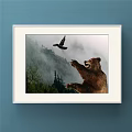 White Framed Landscape Painting With Snow Capped Peaks And Cloudy Sky