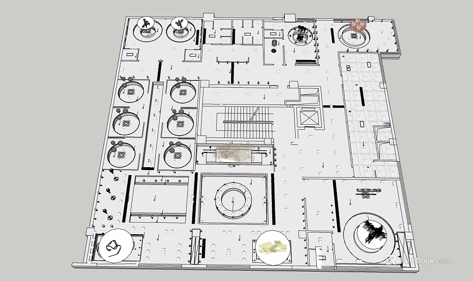 Ceiling Design Layout With Multiple Circular Lighting Fixtures And Interior Planning 3d model 