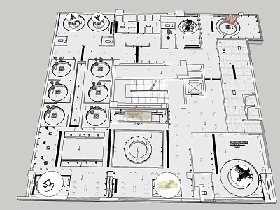 Ceiling Design Layout With Multiple Circular Lighting Fixtures And Interior Planning 3d model