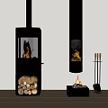 Modern Black Freestanding And Hanging Fireplaces With Firewood Storage Fireplace Tools And Flames