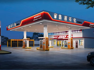 Modern Gas Station Exterior With Fuel Pumps Red Canopy And Convenience Store 3d model