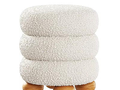 Soft White Fluffy Three Stacked Ottoman With Wooden Legs Design 3d model
