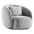 Modern Beige Bouclé Fabric Single Sofa With Striped Pillow And Rounded Design