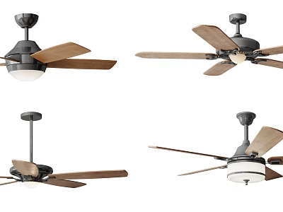 Modern Ceiling Fans With Wooden Blades And Light Fixtures In Various Styles 3d model