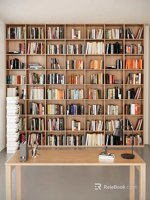 Large Collection of Books and Magazines on Wooden Bookshelves with Colorful Spines in Home Library 3d model 