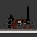 Model Steam Train with Black Body Red Wheels Tall Chimney on Rail Tracks Gravel Base