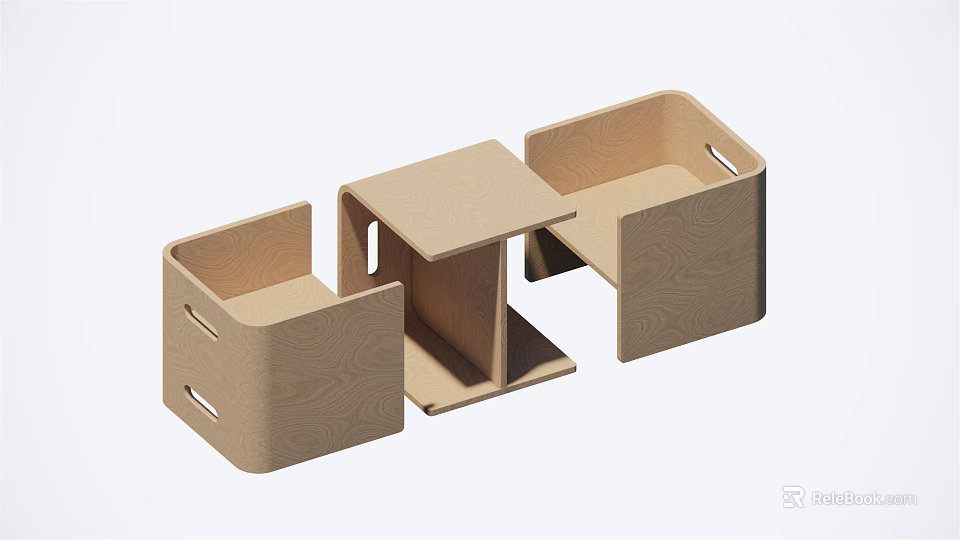 Modern Light Wood Table and Chair Set with Modular Geometric Structure 3d model 
