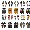 Assorted Pairs Of Colorful Home Slippers With Various Printed Designs And Comfortable Fit