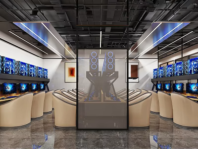 Modern Internet Cafe Interior Design With High Performance Computers And Comfortable Seats 3d model