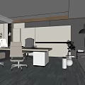Modern Office Interior Design With Desk Chairs Sofa Plants And Floor to Ceiling Windows
