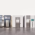 Modern Elevator Assortment Featuring Glass Cabins Stone Clad Panels And Display Screens 3d model