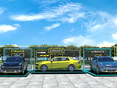 LINNACO Brand Parking Area With Three Cars In Assigned Spaces And Blue Sky 3d model