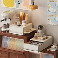 Modern Kitchen Coffee Corner With Ceramic Wares Coffee Machine And Storage Boxes 3d model