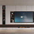 Modern TV Wall Unit Design With Large Screen TV White Dark Cabinets And Fireplace