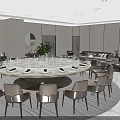 Modern Elegant Private Dining Room With Round Table Chairs Sofa And Marble Floor 3d model