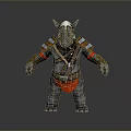 3D Rhino Character Model With Armored Shoulder Pads And Red Belt