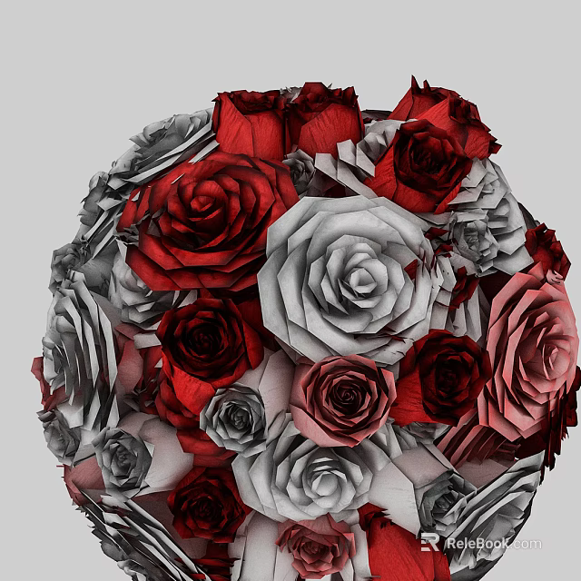 Colorful Red White Gray And Pink Roses Decorative Flower Ball Arrangement 3d model 