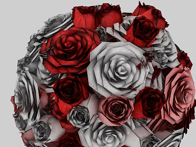 Colorful Red White Gray And Pink Roses Decorative Flower Ball Arrangement 3d model