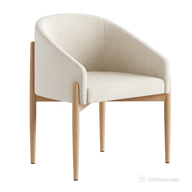 Modern Beige Fabric Accent Chair with Wooden Legs and Minimalist Armrest Design 3d model 