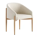Modern Beige Fabric Accent Chair with Wooden Legs and Minimalist Armrest Design