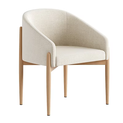 Modern Beige Fabric Accent Chair with Wooden Legs and Minimalist Armrest Design 3d model