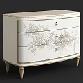 Elegant White Console Cabinet with Floral Carvings Three Drawers and Gold Accents