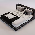 Modern Double Bed with White Bedding Black Throw and Grey Pillows 3d model