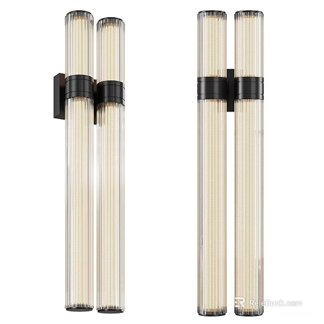 Modern Wall Sconce With Multiple Beige Textured Tubes And Black Metal Brackets 3d model 