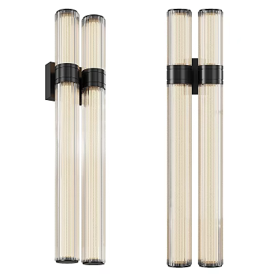 Modern Wall Sconce With Multiple Beige Textured Tubes And Black Metal Brackets 3d model