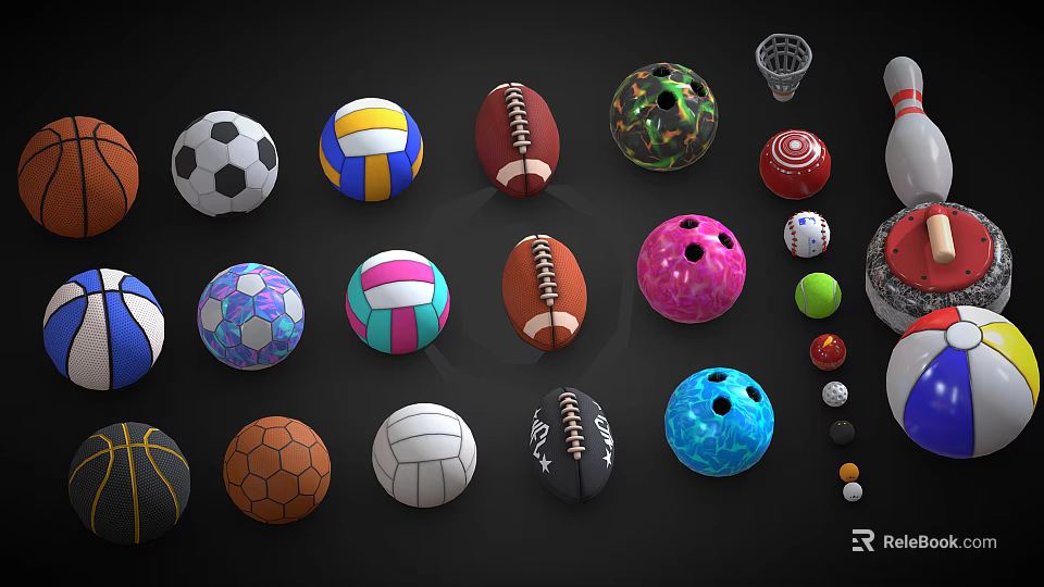 Diverse Sports Equipment Collection Featuring Soccer Volleyball Football Basketball Bowling Balls And Gear 3d model 