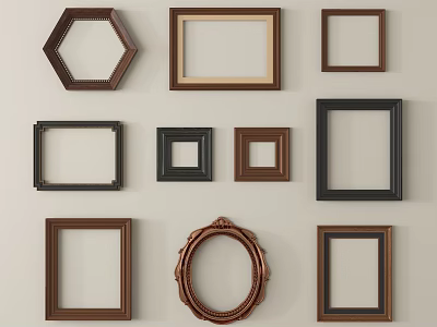 Various Shaped Decorative Photo Frames In Wooden Black Brown Styles And Sizes 3d model
