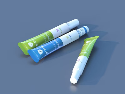 Colorful Tubular Household Products In Green Blue And White For Daily Use 3d model