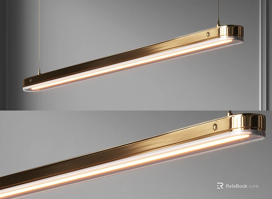 Modern Long Linear Brushed Brass Pendant Light With Sleek Illuminated Design 3d model 