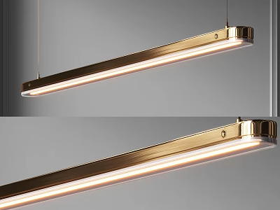Modern Long Linear Brushed Brass Pendant Light With Sleek Illuminated Design 3d model